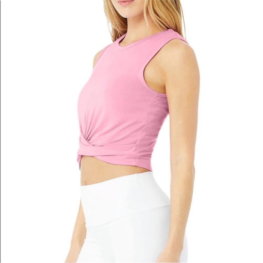 ALO Yoga parisian Pink cover Twist Front Crop tank Top sz XS preloved